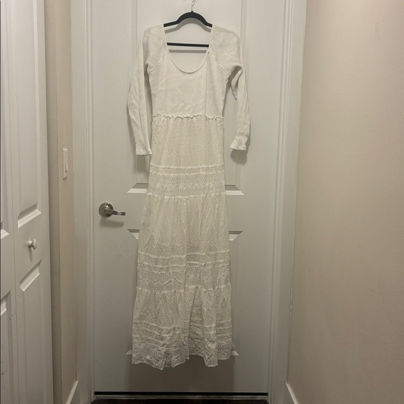 Free People Earth Angel white maxi dress lace large/ xl long sleeve - Picture 5 of 5